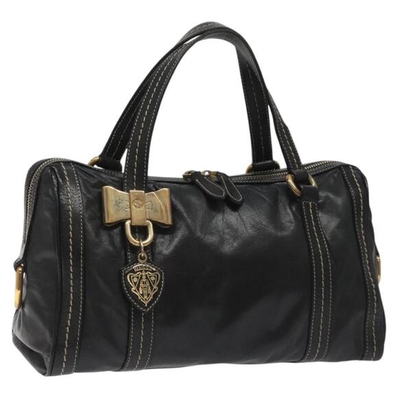 GUCCI Hand Bag Leather Black Gold - Picture 1 of 16